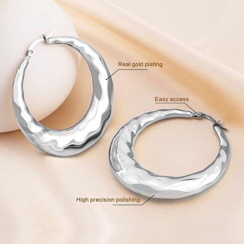 أقراط دائرية، أقراط دائرية أنيقة من الفولاذ المقاوم للصدأ/مطلية بالذهب عيار 18 قيراط للنساء - تصميم كلاسيكي بدائرة كبيرة للمناسبات اليومية والخاصة in Kuwait