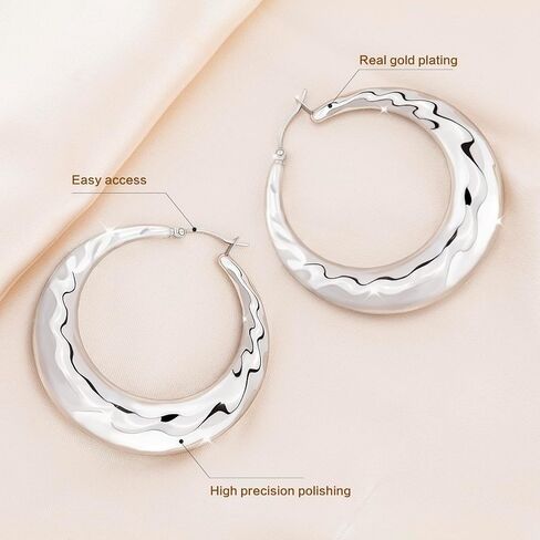 أقراط دائرية، أقراط دائرية أنيقة من الفولاذ المقاوم للصدأ/مطلية بالذهب عيار 18 قيراط للنساء - تصميم كلاسيكي بدائرة كبيرة للمناسبات اليومية والخاصة in Kuwait