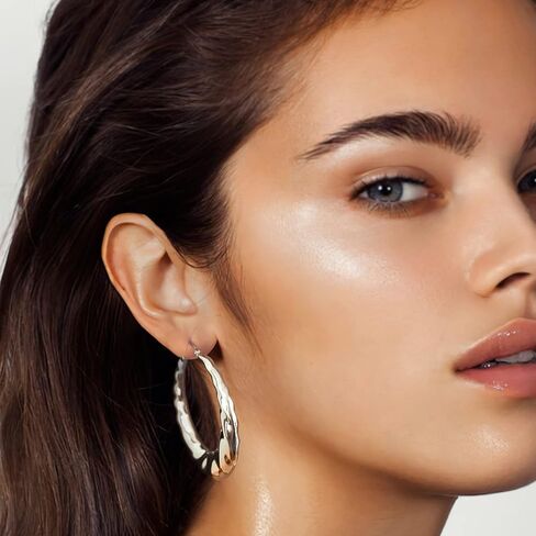 أقراط دائرية، أقراط دائرية أنيقة من الفولاذ المقاوم للصدأ/مطلية بالذهب عيار 18 قيراط للنساء - تصميم كلاسيكي بدائرة كبيرة للمناسبات اليومية والخاصة in Kuwait