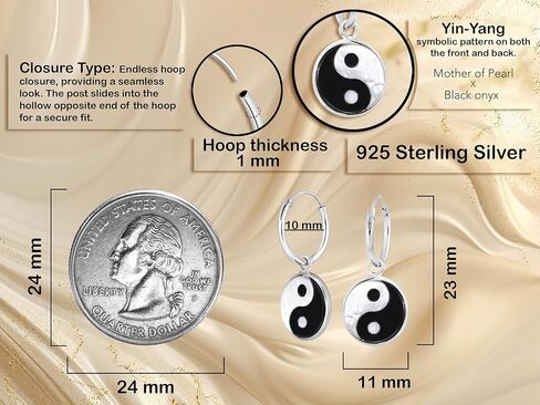 أقراط AeraVida 925 من الفضة الإسترليني Yin Yang للنساء - حلقات متدلية من عرق اللؤلؤ باللونين الأبيض والأسود - مجوهرات مصنوعة يدويًا خفيفة الوزن - أقراط بيان روحية وعصرية in Saudi Arabia