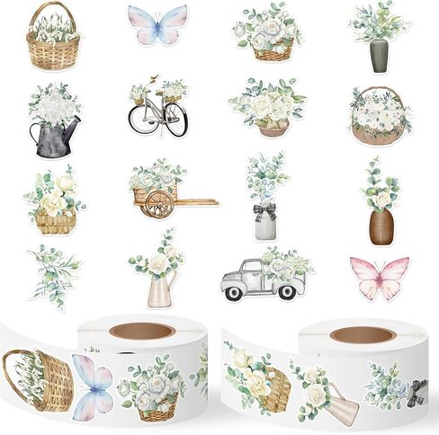 CNhoqc Spring Plant Stickers Rolls - 1000pcs(2 Rolls)16 Design Watercolor Spring Natural Plant Butterfly Decorative GiftWrap Decals Kid Self-Adhesive Stickers Water Bottle Scrapbook Gift Wraping Decor in Kuwait