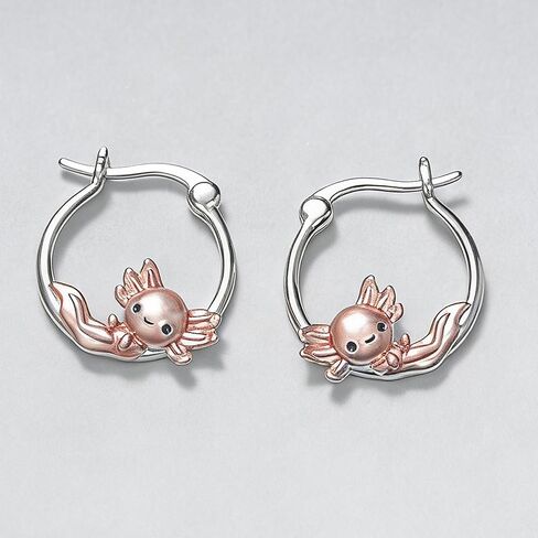 Cute Axolotl Hoop Earrings for Women Silver Color/Rose Gold Color Two Tone Fashion Jewelry in Saudi Arabia