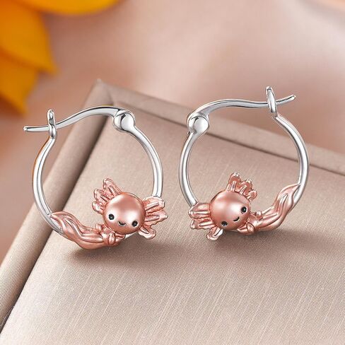 Cute Axolotl Hoop Earrings for Women Silver Color/Rose Gold Color Two Tone Fashion Jewelry in Saudi Arabia