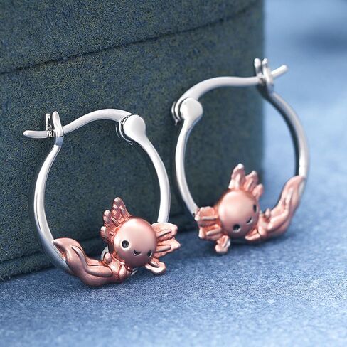 Cute Axolotl Hoop Earrings for Women Silver Color/Rose Gold Color Two Tone Fashion Jewelry in Saudi Arabia