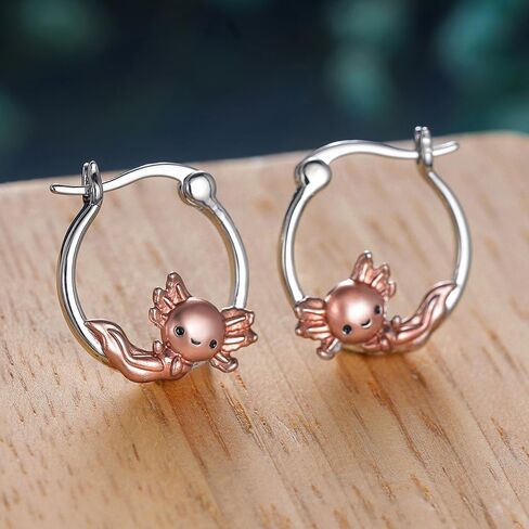 Cute Axolotl Hoop Earrings for Women Silver Color/Rose Gold Color Two Tone Fashion Jewelry in Saudi Arabia