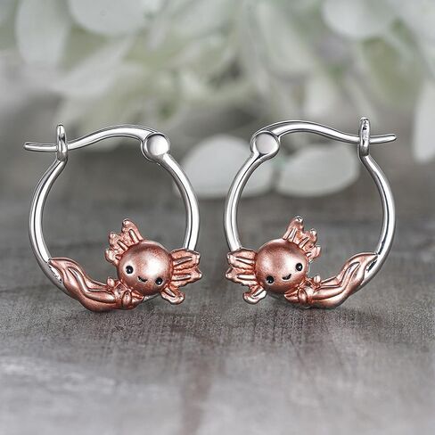 Cute Axolotl Hoop Earrings for Women Silver Color/Rose Gold Color Two Tone Fashion Jewelry in Saudi Arabia