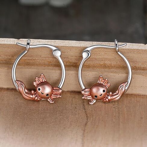 Cute Axolotl Hoop Earrings for Women Silver Color/Rose Gold Color Two Tone Fashion Jewelry in Saudi Arabia