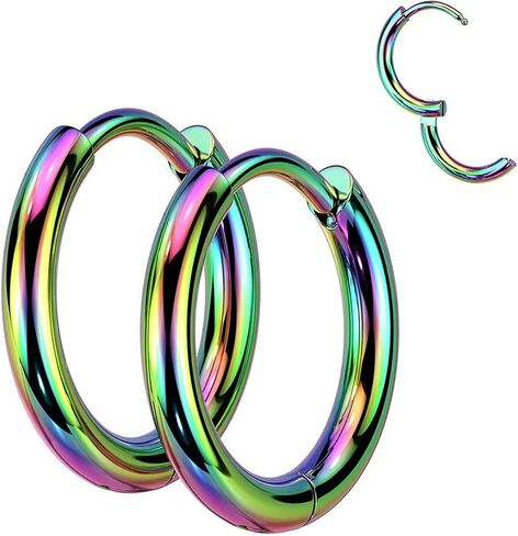 Rainbow Hoop Earrings Hypoallergenic Surgical Stainless Steel 14mm Non-Binary in Kuwait