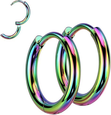 Rainbow Hoop Earrings Hypoallergenic Surgical Stainless Steel 14mm Non-Binary in Kuwait