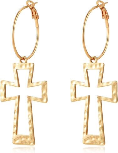 Gold Hoop Earrings Chunky Earrings Cross Earrings Lightweight Drop Dangle Huggie Hoop Earrings for Women Vintage Statement Jewelry in Saudi Arabia