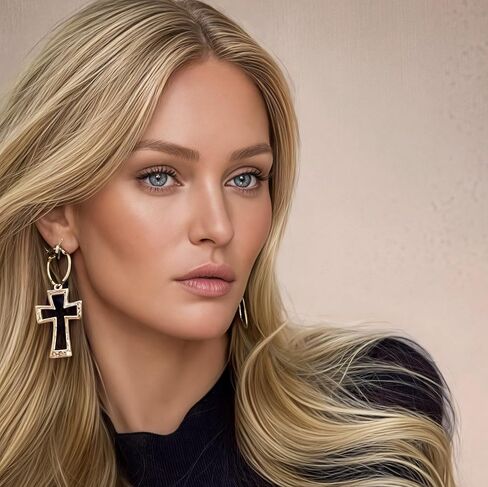 Gold Hoop Earrings Chunky Earrings Cross Earrings Lightweight Drop Dangle Huggie Hoop Earrings for Women Vintage Statement Jewelry in Kuwait