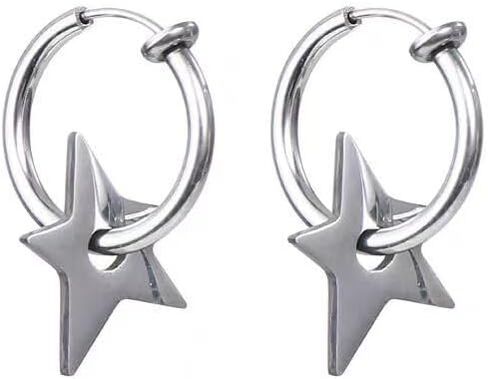 Star Hoop Earrings for Women Men Stainless Steel Star Clip On Earrings Y2K Grunge Earrings Non Piercing Two-tone Mixed Metal Trendy Huggie Dangle Jewelry Accessory in Kuwait