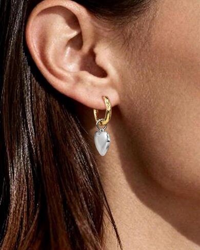 Chunky 14K Gold Plated and Silver Huggie Hoop Earrings For Women - Mixed Metal Two Tone Heart Dangle Earrings for Women Love Jewelry For Gift in Kuwait