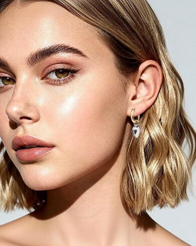 Chunky 14K Gold Plated and Silver Huggie Hoop Earrings For Women - Mixed Metal Two Tone Heart Dangle Earrings for Women Love Jewelry For Gift in Kuwait