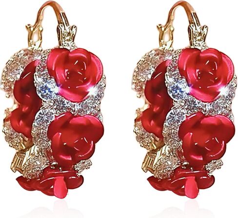 Romantic Rose Flower Hoop Earrings for Women Sparkling Rhinestone Floral Earrings Wedding Party Jewelry in Saudi Arabia