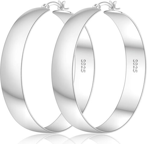 أقراط حلقية من الفضة الإسترلينية عيار 925 للنساء من Senteria أقراط حلقية فضية مكتنزة مضادة للحساسية خفيفة الوزن كبيرة وسميكة من الفضة للنساء (50 مم) in Kuwait
