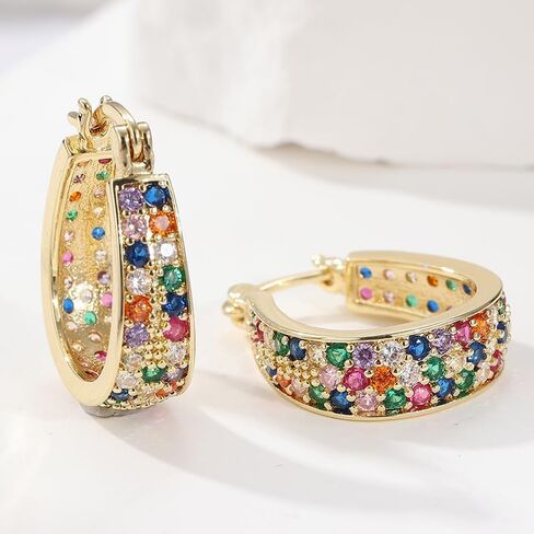 Bohemian Style Women's Craftsman Handcrafted Multi Colored Synthetic Zircon Hoop Earrings in Saudi Arabia