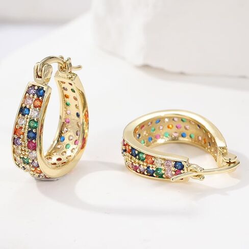 Bohemian Style Women's Craftsman Handcrafted Multi Colored Synthetic Zircon Hoop Earrings in Saudi Arabia