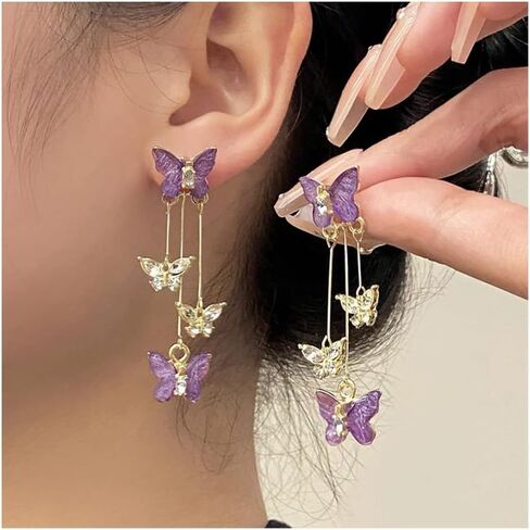 Butterfly Tassel Style Zircon Earrings for Women Crystal Rhinestone Drop Earrings Long Butterfly Dangle Earrings Jewelry Gifts in Saudi Arabia