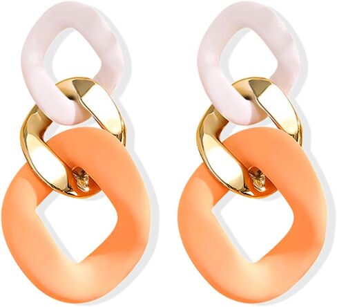 Bohemian Simplicity Acrylic Hollow Color Chain Lightweight Dangle Earring Geometric Temperament Link Stud Earrings For Women in Kuwait