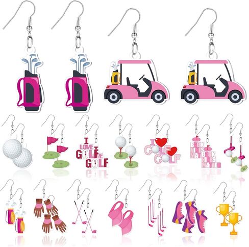 16 Pairs Golf Earrings for Women Golf Ball Cart Dangle Drop Earrings Jewelry Dangle Decors Sport Game Day Birthday Accessories Gifts for Golfer Golfing Lovers in Kuwait