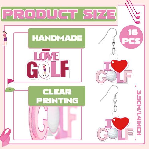 16 Pairs Golf Earrings for Women Golf Ball Cart Dangle Drop Earrings Jewelry Dangle Decors Sport Game Day Birthday Accessories Gifts for Golfer Golfing Lovers in Kuwait