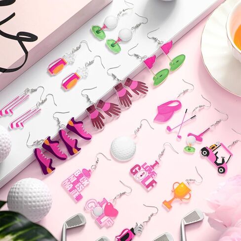 16 Pairs Golf Earrings for Women Golf Ball Cart Dangle Drop Earrings Jewelry Dangle Decors Sport Game Day Birthday Accessories Gifts for Golfer Golfing Lovers in Kuwait