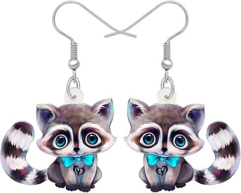 Acrylic Cute Raccoon Earrings Two Side Pattern Cartoon Blue Bow Tie Jungle Animals Dangle Hypoallergenic Jewelry For Women Cool Gifts in Saudi Arabia