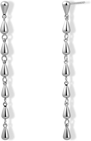 925 Sterling Silver Teardrop Chain Dangle Stud Long Drop Minimalist Simple Earrings for Women in Kuwait