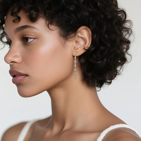 925 Sterling Silver Teardrop Chain Dangle Stud Long Drop Minimalist Simple Earrings for Women in Kuwait