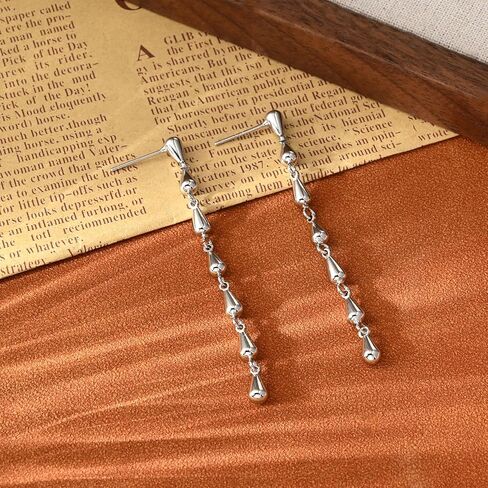 925 Sterling Silver Teardrop Chain Dangle Stud Long Drop Minimalist Simple Earrings for Women in Kuwait