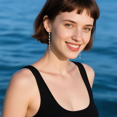 925 Sterling Silver Teardrop Chain Dangle Stud Long Drop Minimalist Simple Earrings for Women in Kuwait