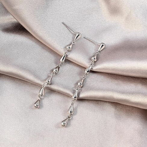 925 Sterling Silver Teardrop Chain Dangle Stud Long Drop Minimalist Simple Earrings for Women in Kuwait