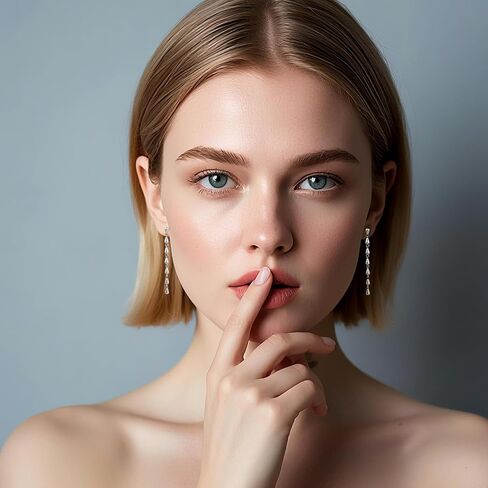 925 Sterling Silver Teardrop Chain Dangle Stud Long Drop Minimalist Simple Earrings for Women in Kuwait