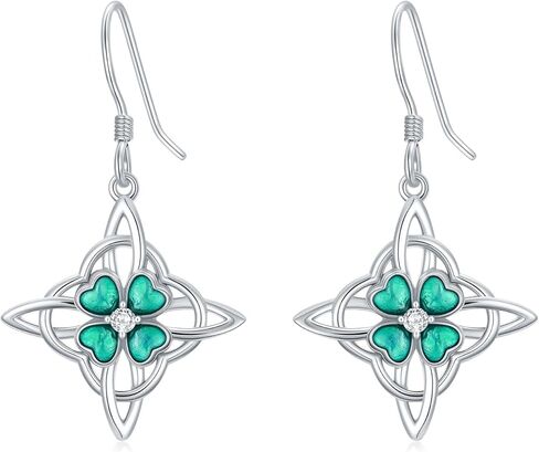 Four Leaf Clover Earrings for Women, 925 Sterling silver Celtic knot Heart Lucky Clover Earring Hypoallergenic, Emerald Irish Mother’s Day Birthday Valentine's Jewelry Gift for Women Mom in Kuwait