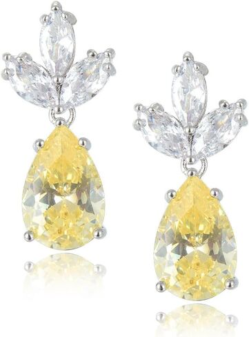 RIZILIA BLOSSOM 18K White Gold Plated Flower Earrings for Women, Pear Cut CZ [Multi Colors Available] Floral Dangle Earrings, Trendy Jewelry Gift for Women in Saudi Arabia