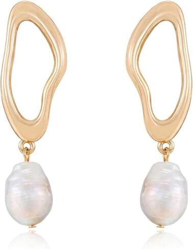 أقراط اللؤلؤ إيتيكا. أقراط متدلية ذهبية. لؤلؤ المياه العذبة مطلي بالذهب عيار 18 قيراط. هدايا عيد ميلاد للنساء in Kuwait