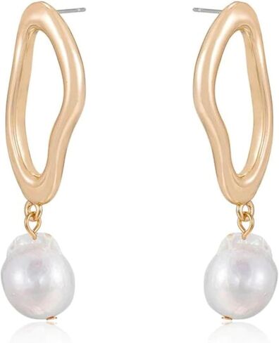 أقراط اللؤلؤ إيتيكا. أقراط متدلية ذهبية. لؤلؤ المياه العذبة مطلي بالذهب عيار 18 قيراط. هدايا عيد ميلاد للنساء in Kuwait