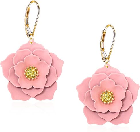 GBAHFY Bohemian Multicolored Camellia Flower Hoop Earrings for Women Unique Floral Drop Dangle Earrings in Kuwait