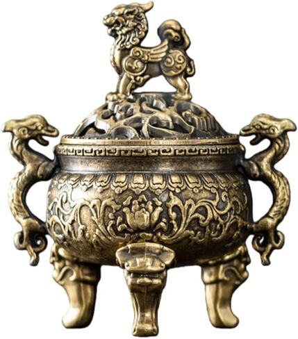 Elegant Zinc Alloy Incense Holder with Intricate Floral Design – Mythical Beast Tripod Cauldron for Aromatherapy & Home Decor in Saudi Arabia