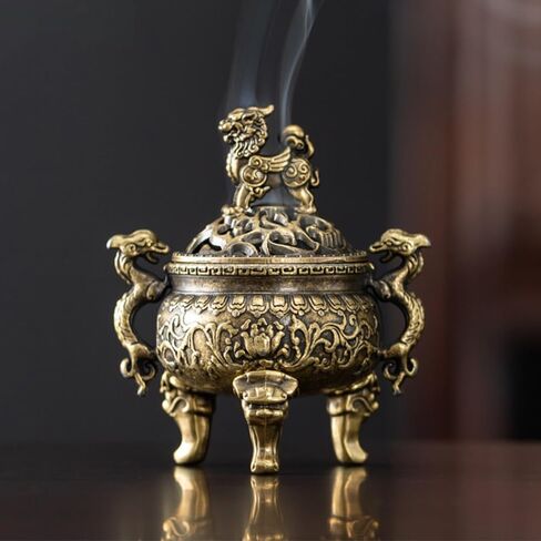 Elegant Zinc Alloy Incense Holder with Intricate Floral Design – Mythical Beast Tripod Cauldron for Aromatherapy & Home Decor in Saudi Arabia