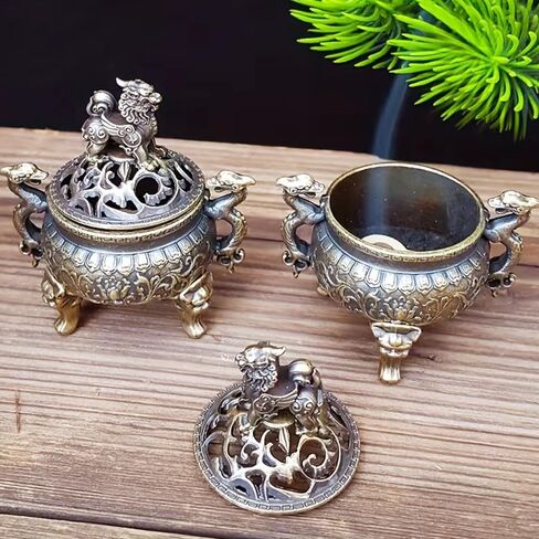 Elegant Zinc Alloy Incense Holder with Intricate Floral Design – Mythical Beast Tripod Cauldron for Aromatherapy & Home Decor in Saudi Arabia