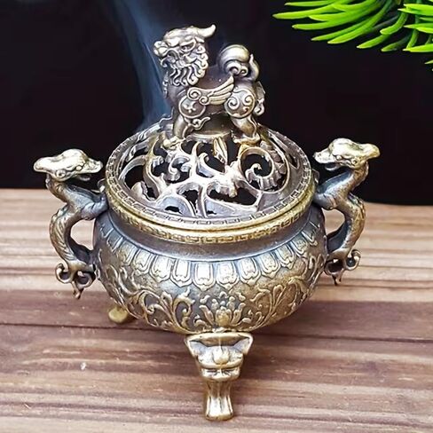 Elegant Zinc Alloy Incense Holder with Intricate Floral Design – Mythical Beast Tripod Cauldron for Aromatherapy & Home Decor in Saudi Arabia