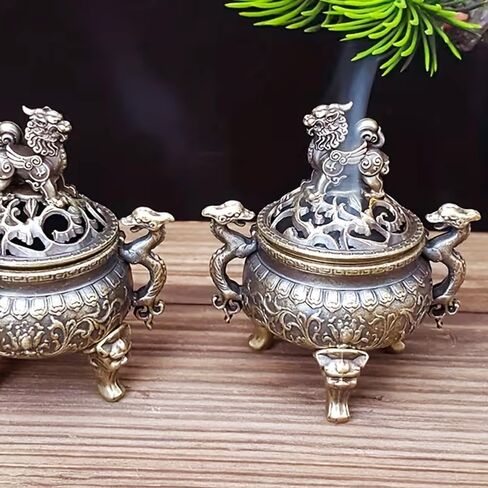 Elegant Zinc Alloy Incense Holder with Intricate Floral Design – Mythical Beast Tripod Cauldron for Aromatherapy & Home Decor in Saudi Arabia