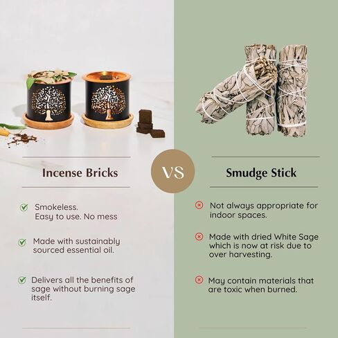 White Sage Incense Brick Gift Set by Aromafume | 12 Bricks & Tree of Life Exotic Burner | White Sage with Rose, Lavender, Palo Santo, Sandalwood, Frankincense | Sage for Cleansing, Smokeless Smudging in Saudi Arabia