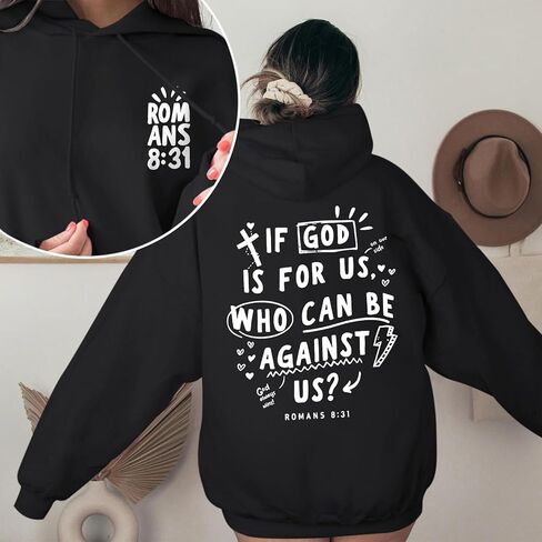 Christian Jesus Hoodies for Women If God Is for Us Faith Bible Verse Religious Sweatshirt Cross Graphic Pullover Top in Saudi Arabia