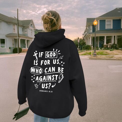 Christian Jesus Hoodies for Women If God Is for Us Faith Bible Verse Religious Sweatshirt Cross Graphic Pullover Top in Saudi Arabia
