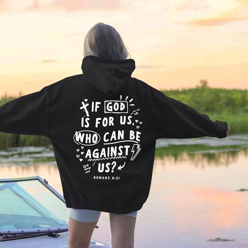 Christian Jesus Hoodies for Women If God Is for Us Faith Bible Verse Religious Sweatshirt Cross Graphic Pullover Top in Saudi Arabia