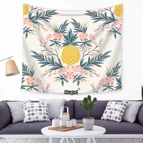 mugod الأناناس والزهور نسيج هاواي الاستوائية نمط الأزهار مع الأناناس ديكور المنزل نسيج الجدار شنقا لغرفة النوم غرفة المعيشة النوم، 60wx40h بوصة in Kuwait