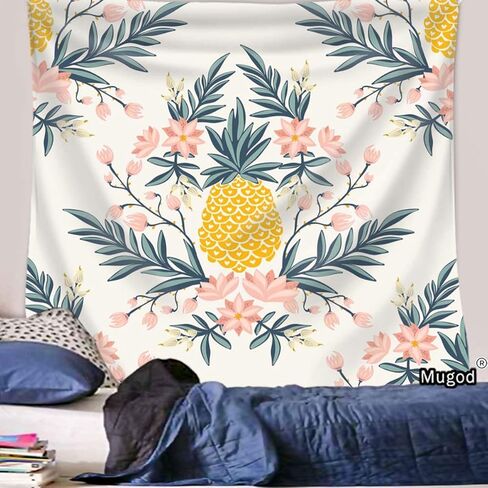mugod الأناناس والزهور نسيج هاواي الاستوائية نمط الأزهار مع الأناناس ديكور المنزل نسيج الجدار شنقا لغرفة النوم غرفة المعيشة النوم، 60wx40h بوصة in Kuwait
